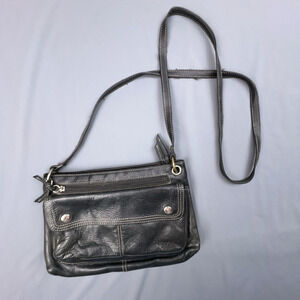 Fossil Black Leather Crossbody Bag | Front Pocket Purse | Small Shoulder